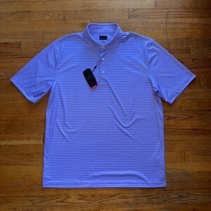 Greg Norman Mens Performance Polo Shirt L G Purple Stripe Short Sleeve Golf